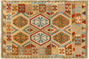 Flat Weave Kilim, Antique, Navaho, Vintage, Handmade, Geometric Kilim Gray Blue Hand-Woven Rectangle 100% Wool Area Rug 4 x 6